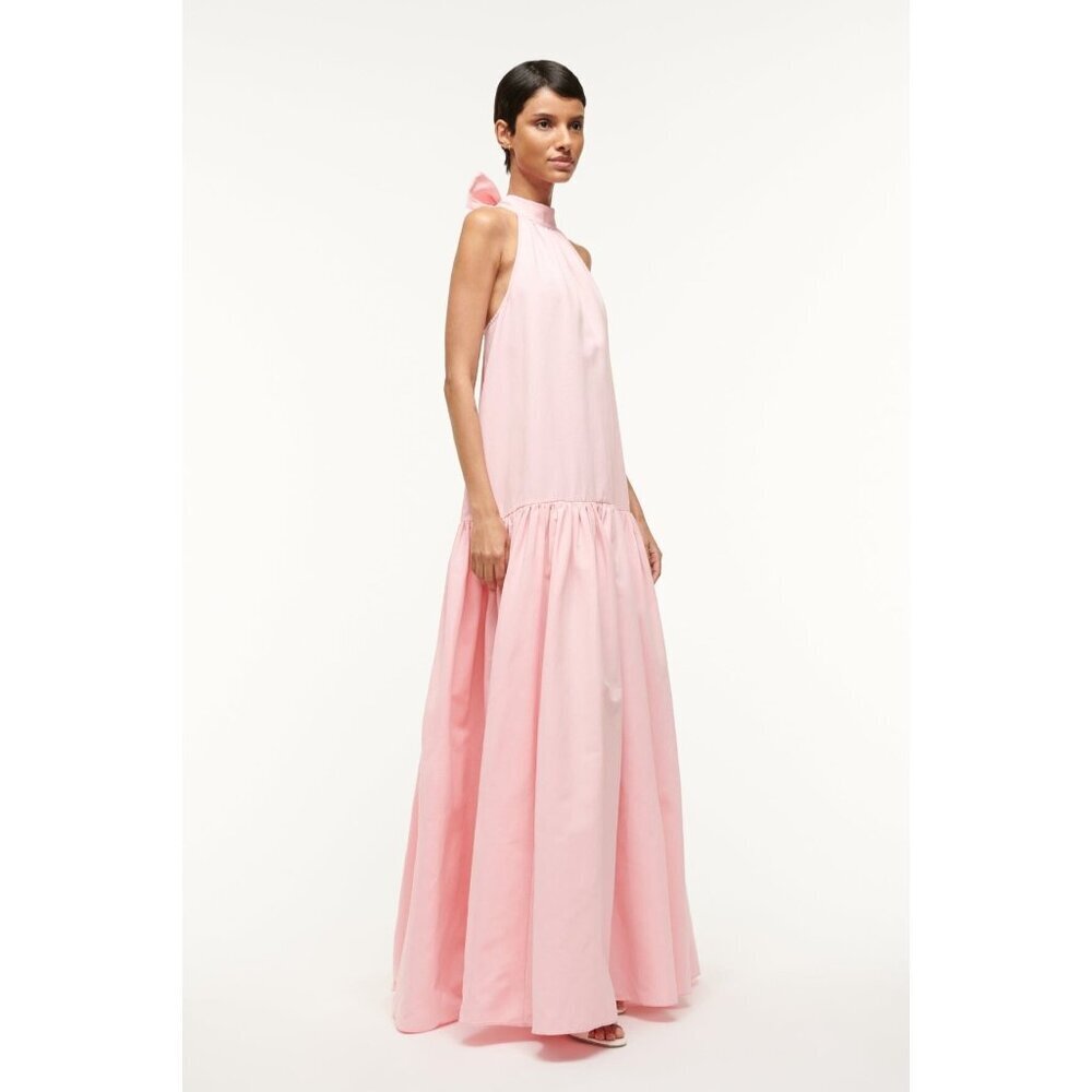 New Staud Marlowe Neck-Tie Tiered Dress Pearl Pink Sz XL